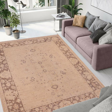 handmade Traditional Kafkaz Chobi Ziegler Tan Brown Hand Knotted RECTANGLE 100% WOOL area rug 8 x 10